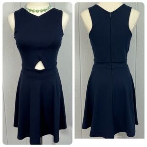 Aqua (Bloomingdales) - Navy Blue Fit & Flare Mini Dress - Cut Out Detail - Small